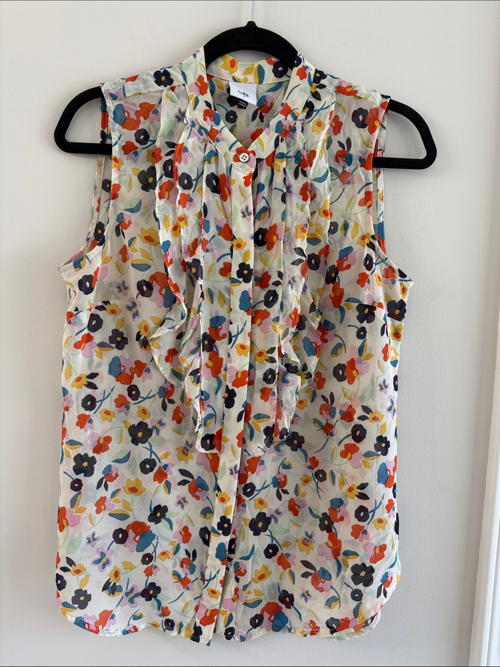 CAbi Multicolor Floral Ruffle-Front Sleeveless Camisole